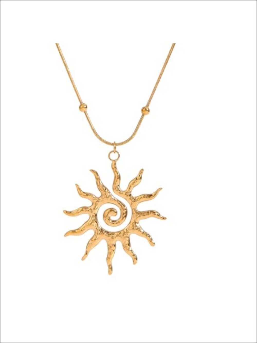 Gold Sun Pendant Necklace Hammered Sunburst Stainless Steel Jewelry Gift